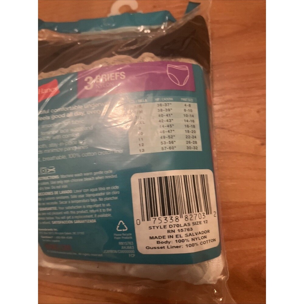 Hanes 3-Pair Women's Nylon Briefs Underwear Panties Wedge Free Size 12 - Picture 11 of 12